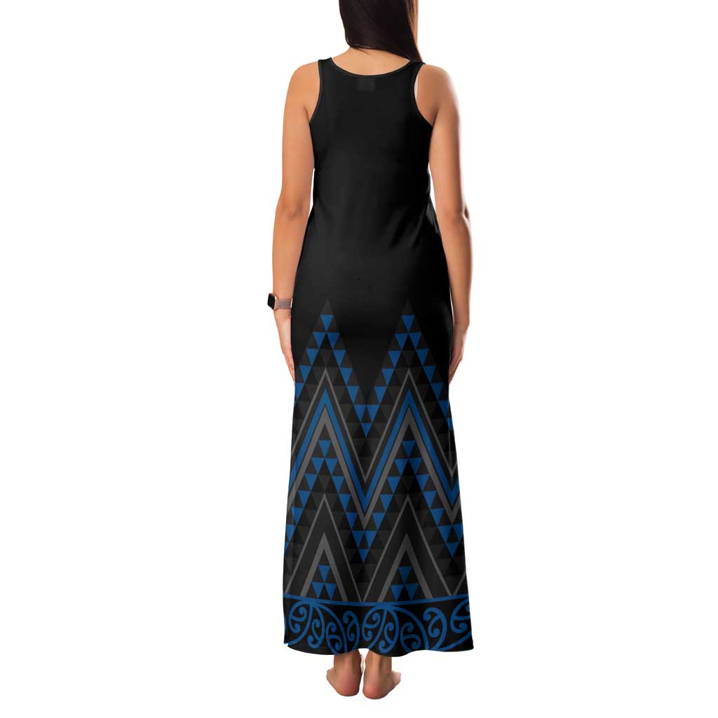 Blue Aotearoa Mangopare Kowhaiwhai and Niho Taniwha Tank Maxi Dress Maori New Zealand