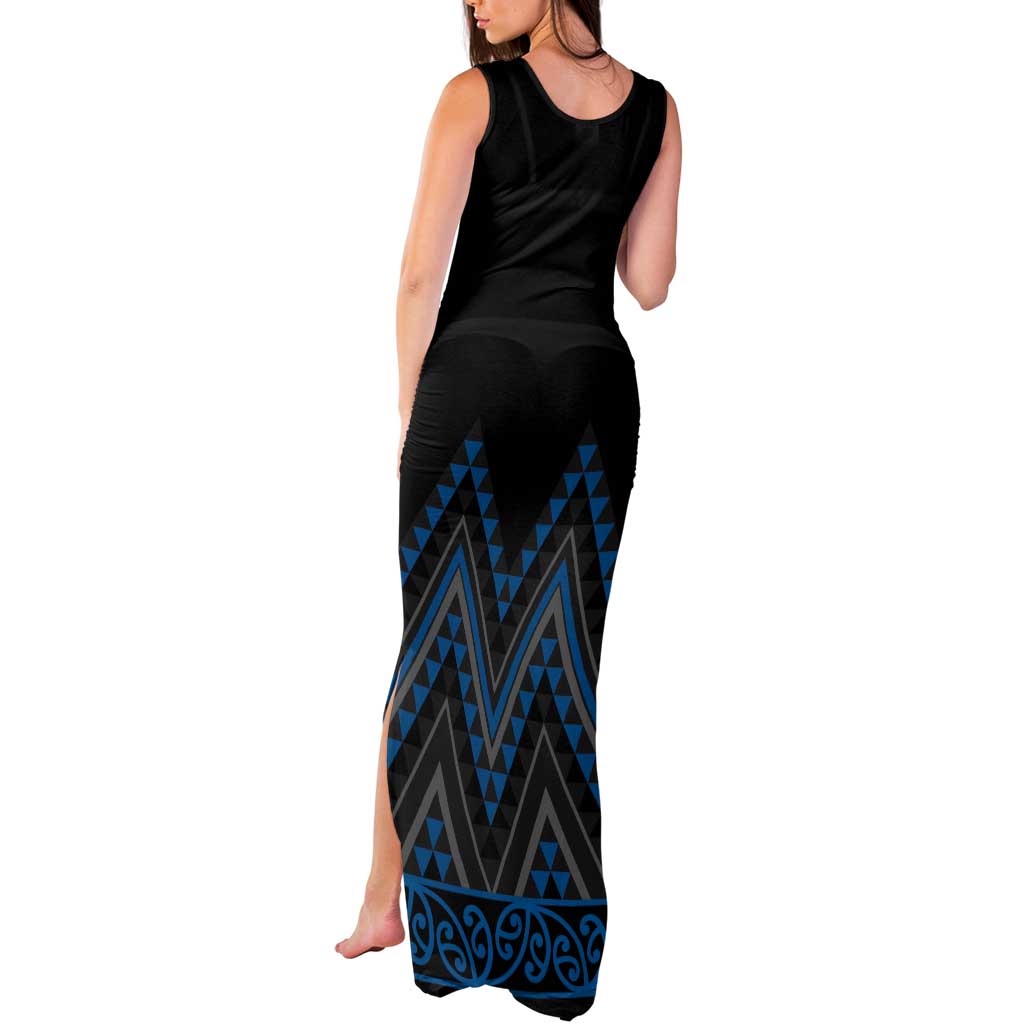 Blue Aotearoa Mangopare Kowhaiwhai and Niho Taniwha Tank Maxi Dress Maori New Zealand