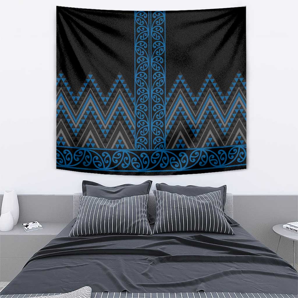 Blue Aotearoa Mangopare Kowhaiwhai and Niho Taniwha Tapestry Maori New Zealand