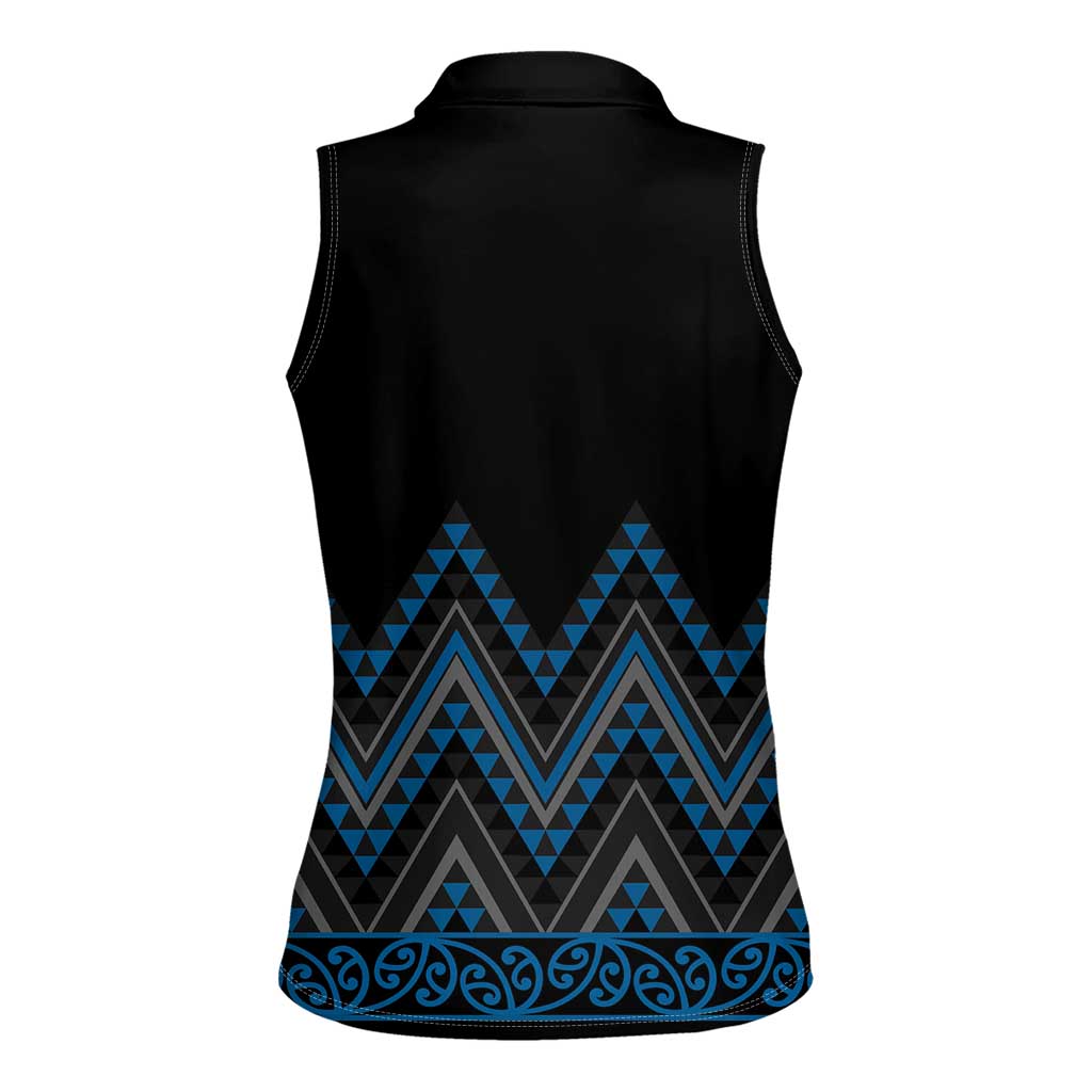 Blue Aotearoa Mangopare Kowhaiwhai and Niho Taniwha Women Sleeveless Polo Shirt Maori New Zealand