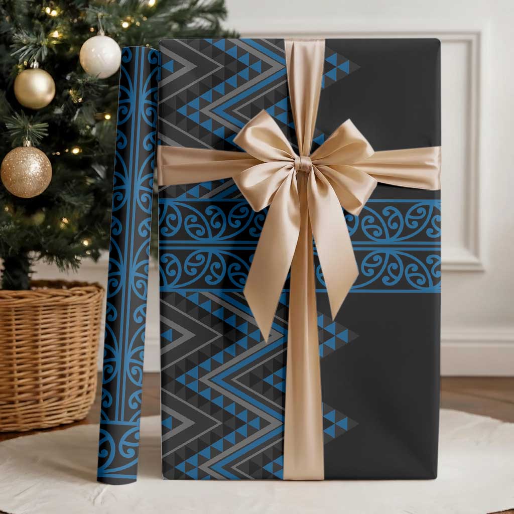 Blue Aotearoa Mangopare Kowhaiwhai and Niho Taniwha Wrapping Paper Maori New Zealand - Polynesian Pride