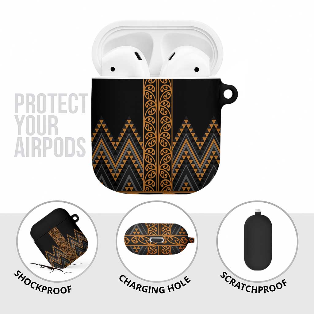 Gold Aotearoa Mangopare Kowhaiwhai Niho Taniwha AirPods Case Maori New Zealand - Polynesian Pride