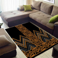 Gold Aotearoa Mangopare Kowhaiwhai and Niho Taniwha Area Rug Maori New Zealand