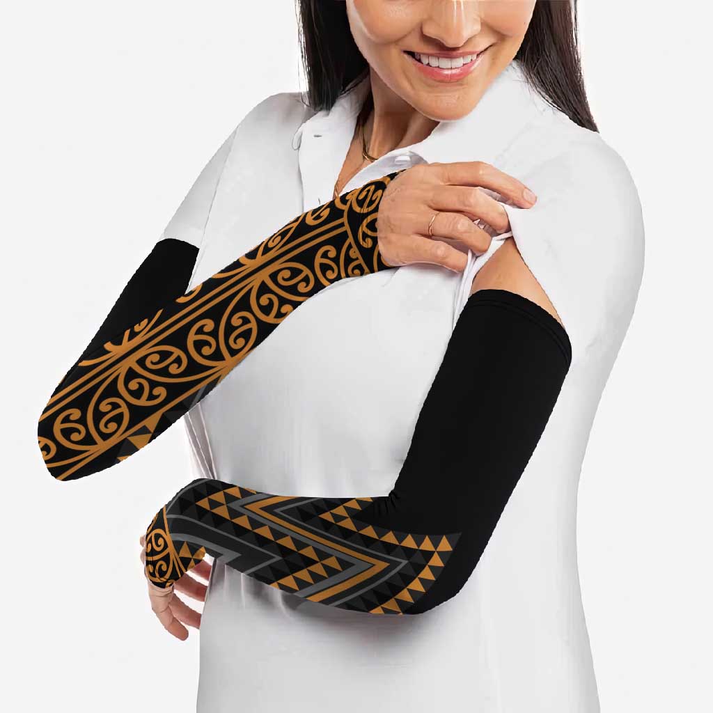 Gold Aotearoa Mangopare Kowhaiwhai Niho Taniwha Arm Sleeves Maori New Zealand - Polynesian Pride