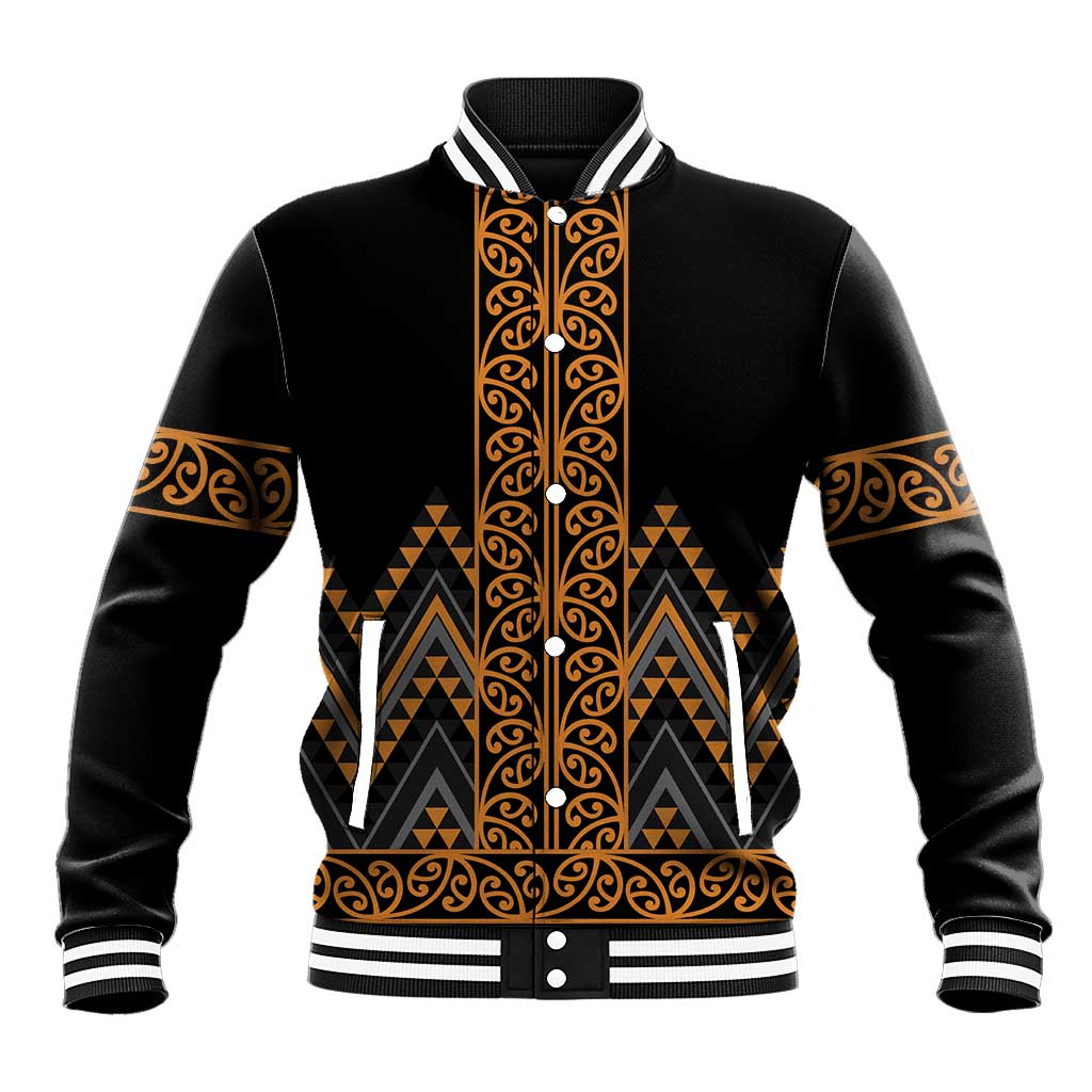 Gold Aotearoa Mangopare Kowhaiwhai and Niho Taniwha Baseball Jacket Maori New Zealand