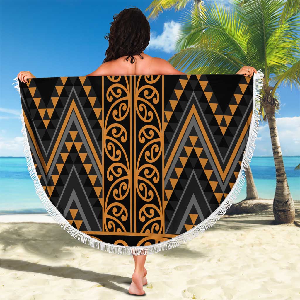 Gold Aotearoa Mangopare Kowhaiwhai and Niho Taniwha Beach Blanket Maori New Zealand