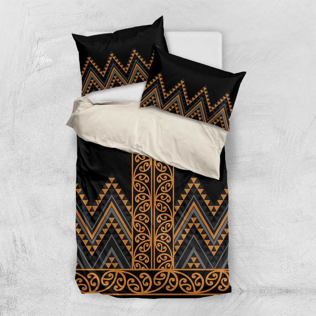 Gold Aotearoa Mangopare Kowhaiwhai and Niho Taniwha Bedding Set Maori New Zealand