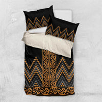 Gold Aotearoa Mangopare Kowhaiwhai and Niho Taniwha Bedding Set Maori New Zealand