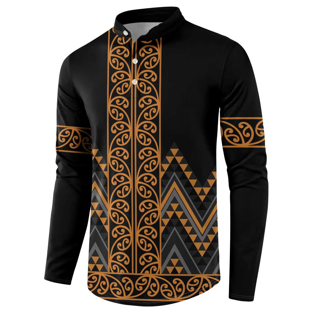 Gold Aotearoa Mangopare Kowhaiwhai and Niho Taniwha Button Sweatshirt Maori New Zealand