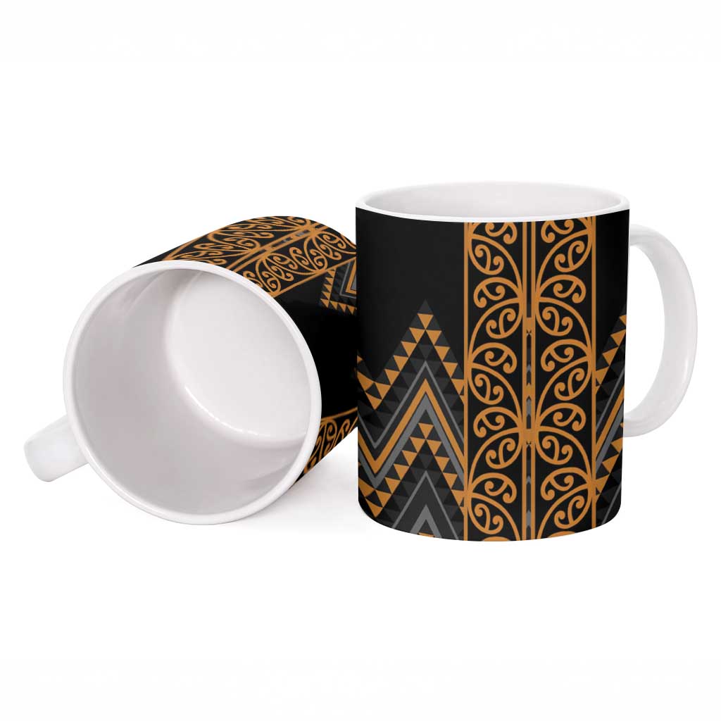 Gold Aotearoa Mangopare Kowhaiwhai Niho Taniwha Ceramic Mug Maori New Zealand - Polynesian Pride