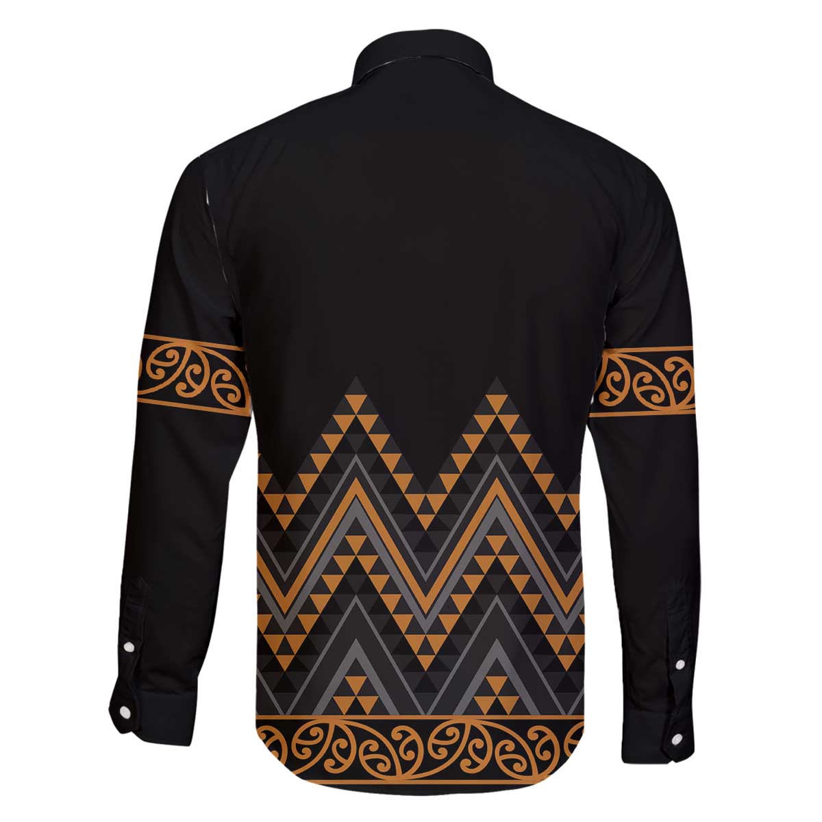 Gold Aotearoa Mangopare Kowhaiwhai and Niho Taniwha Family Matching Off The Shoulder Long Sleeve Dress and Hawaiian Shirt Maori New Zealand