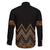 Gold Aotearoa Mangopare Kowhaiwhai and Niho Taniwha Family Matching Off Shoulder Short Dress and Hawaiian Shirt Maori New Zealand