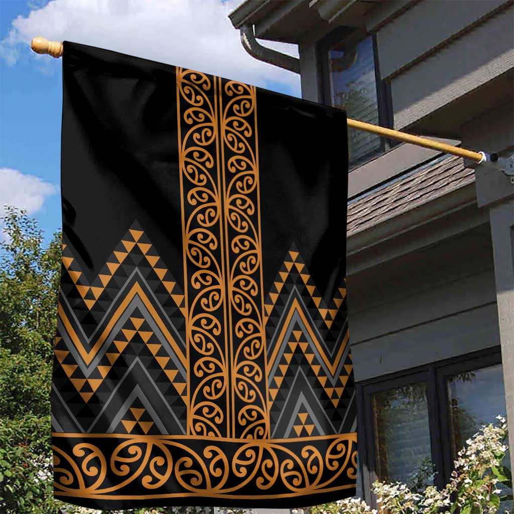 Gold Aotearoa Mangopare Kowhaiwhai and Niho Taniwha Garden Flag Maori New Zealand