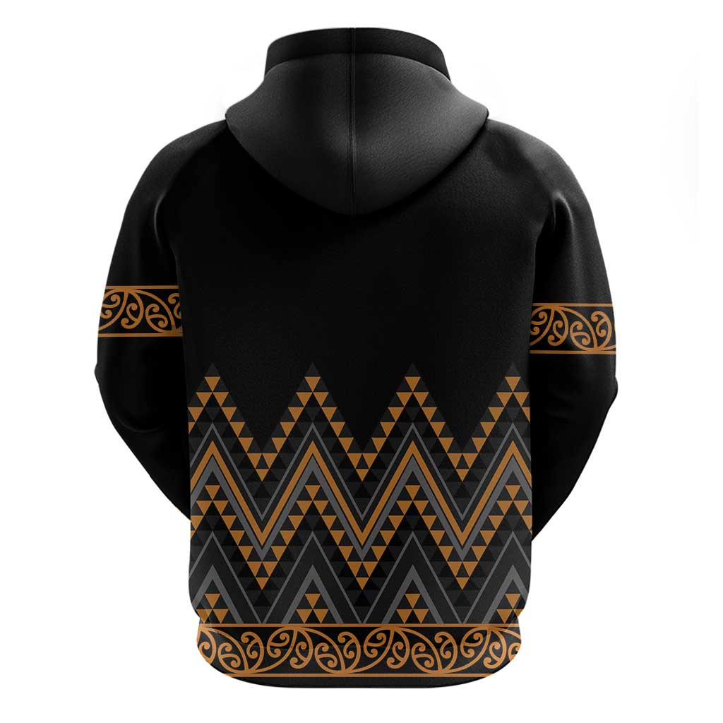 Gold Aotearoa Mangopare Kowhaiwhai and Niho Taniwha Hoodie Maori New Zealand