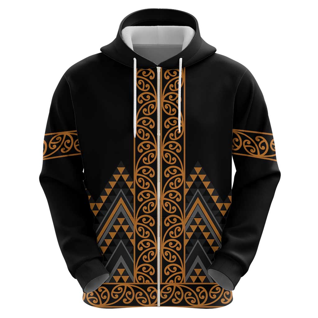 Gold Aotearoa Mangopare Kowhaiwhai and Niho Taniwha Hoodie Maori New Zealand