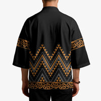 Gold Aotearoa Mangopare Kowhaiwhai Niho Taniwha Kimono Maori New Zealand - Polynesian Pride