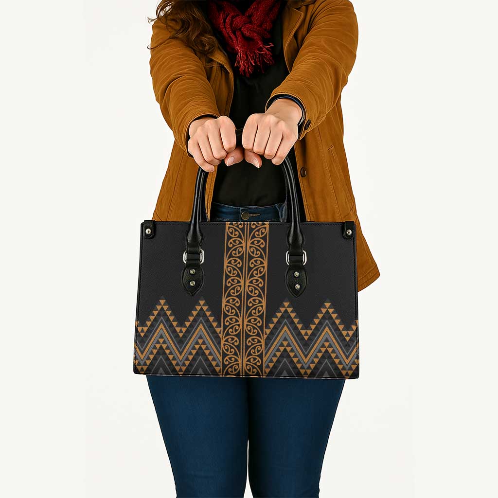 Gold Aotearoa Mangopare Kowhaiwhai Niho Taniwha Leather Bag Maori New Zealand - Polynesian Pride