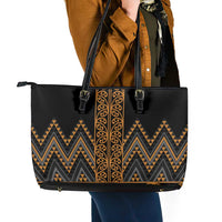 Gold Aotearoa Mangopare Kowhaiwhai and Niho Taniwha Leather Tote Bag Maori New Zealand