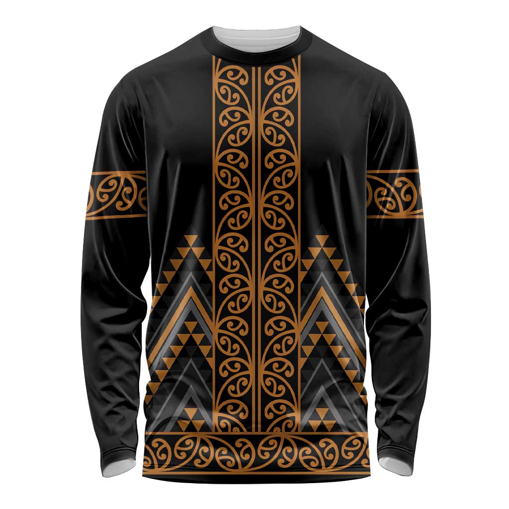 Gold Aotearoa Mangopare Kowhaiwhai and Niho Taniwha Long Sleeve Shirt Maori New Zealand