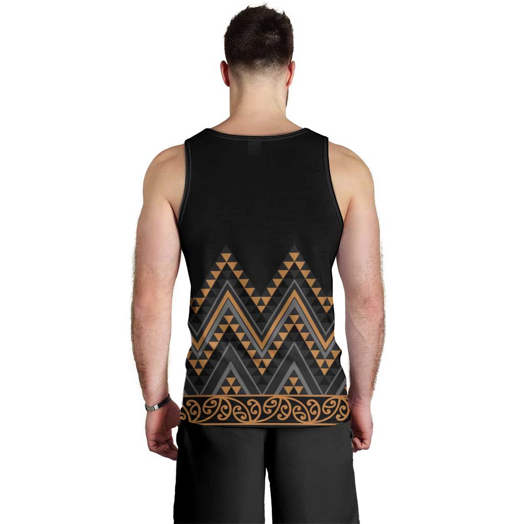 Gold Aotearoa Mangopare Kowhaiwhai and Niho Taniwha Men Tank Top Maori New Zealand
