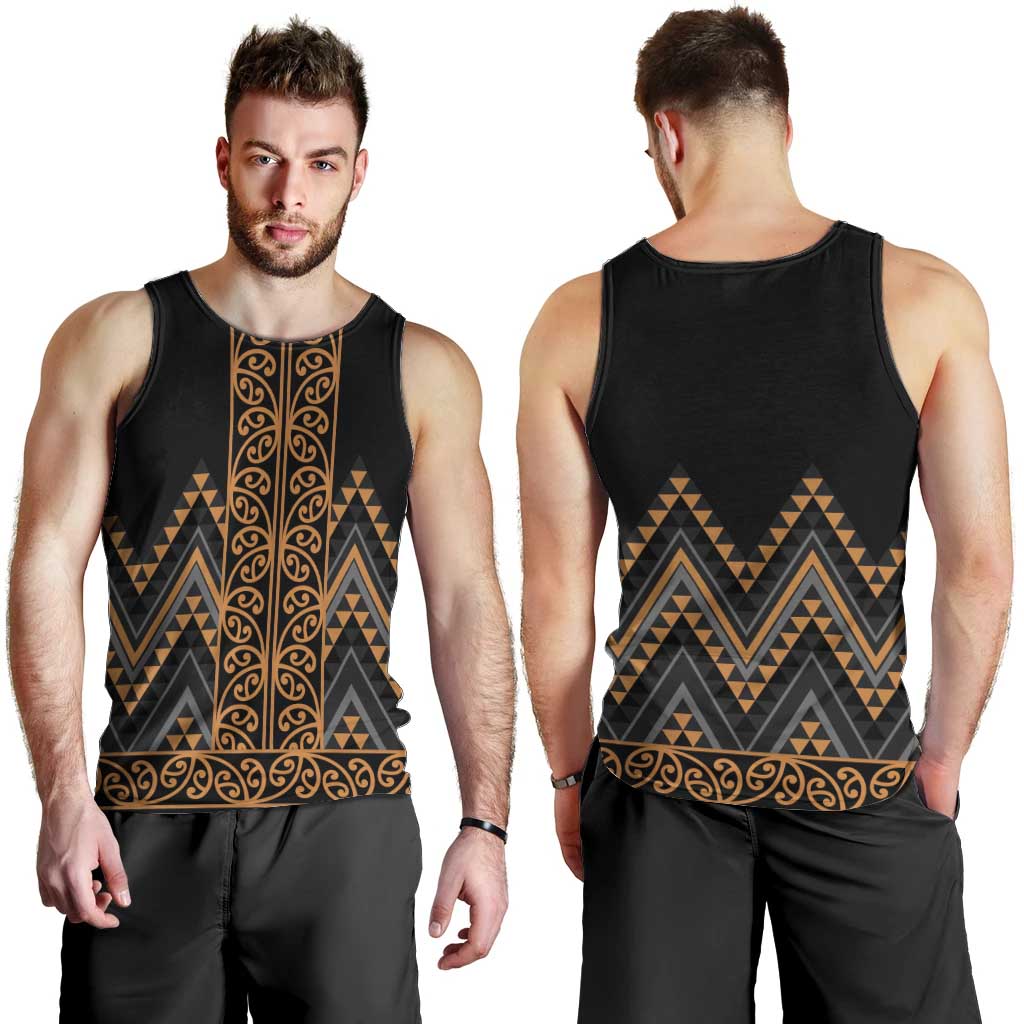 Gold Aotearoa Mangopare Kowhaiwhai and Niho Taniwha Men Tank Top Maori New Zealand