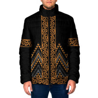 Gold Aotearoa Mangopare Kowhaiwhai Niho Taniwha Padded Jacket Maori New Zealand - Polynesian Pride