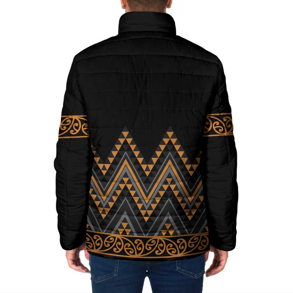 Gold Aotearoa Mangopare Kowhaiwhai Niho Taniwha Padded Jacket Maori New Zealand - Polynesian Pride