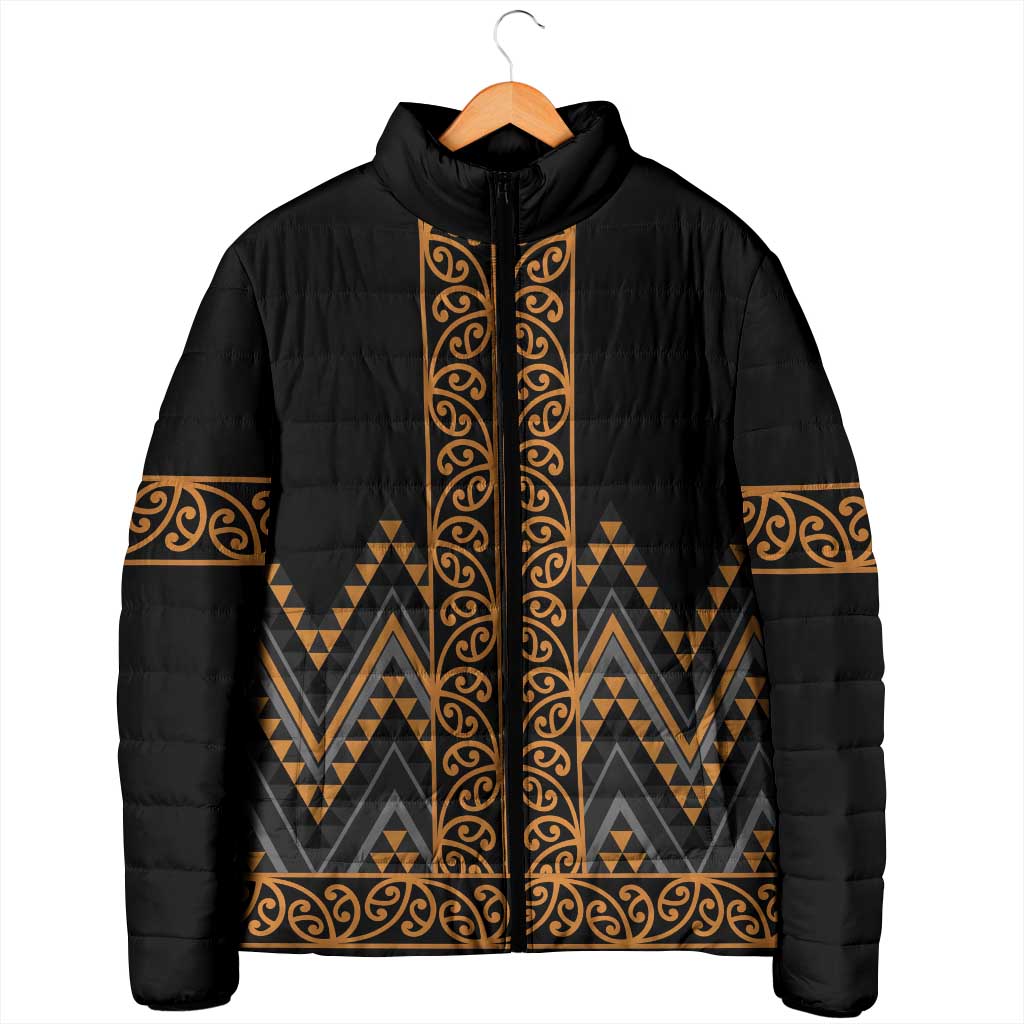 Gold Aotearoa Mangopare Kowhaiwhai Niho Taniwha Padded Jacket Maori New Zealand - Polynesian Pride
