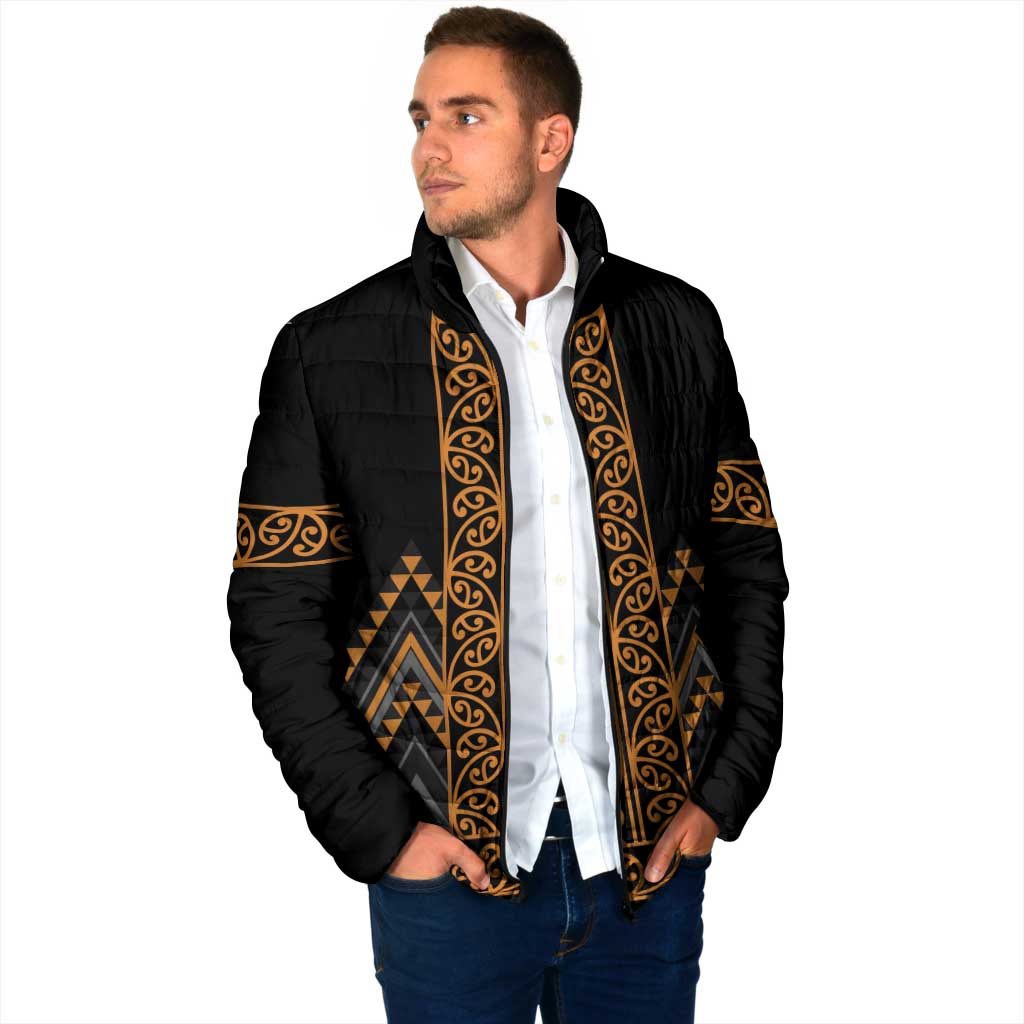 Gold Aotearoa Mangopare Kowhaiwhai Niho Taniwha Padded Jacket Maori New Zealand - Polynesian Pride