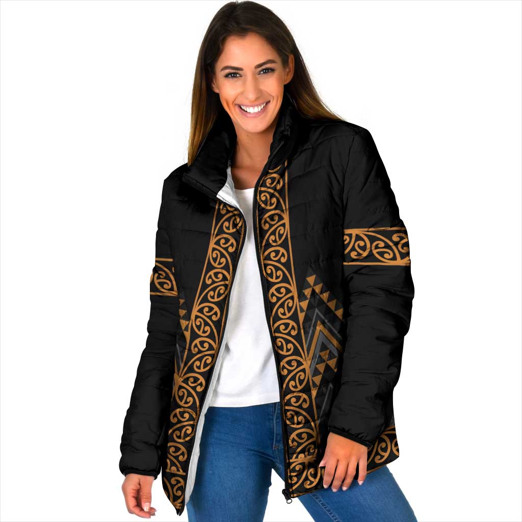 Gold Aotearoa Mangopare Kowhaiwhai Niho Taniwha Padded Jacket Maori New Zealand - Polynesian Pride