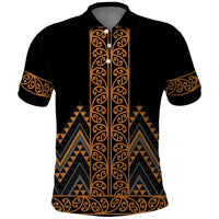 Gold Aotearoa Mangopare Kowhaiwhai and Niho Taniwha Polo Shirt Maori New Zealand