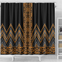 Gold Aotearoa Mangopare Kowhaiwhai and Niho Taniwha Shower Curtain Maori New Zealand