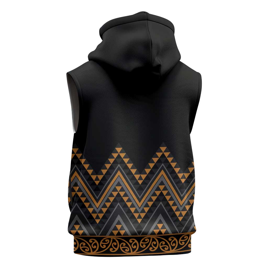 Gold Aotearoa Mangopare Kowhaiwhai Niho Taniwha Sleeveless Hoodie Maori New Zealand - Polynesian Pride