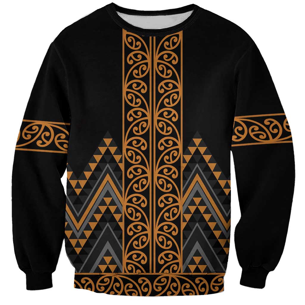 Gold Aotearoa Mangopare Kowhaiwhai and Niho Taniwha Sweatshirt Maori New Zealand