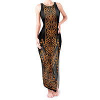 Gold Aotearoa Mangopare Kowhaiwhai and Niho Taniwha Tank Maxi Dress Maori New Zealand