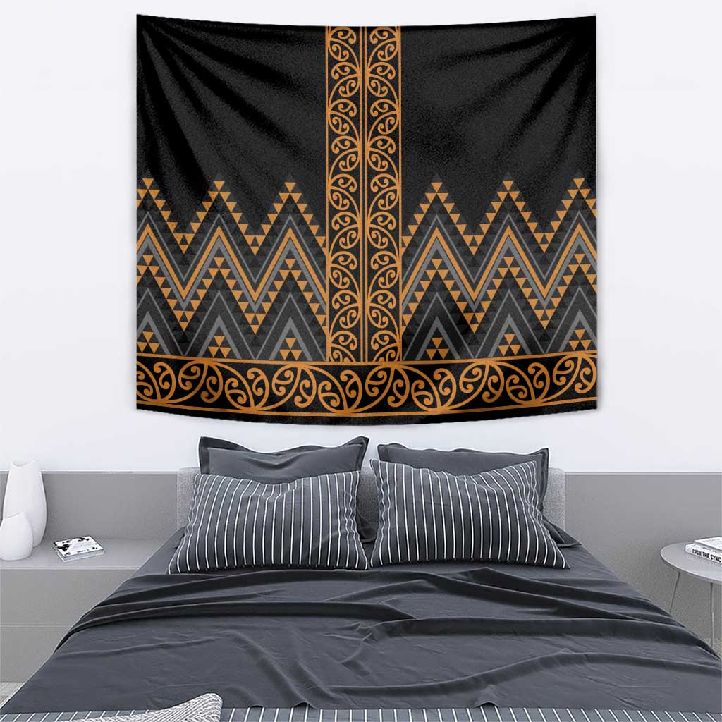 Gold Aotearoa Mangopare Kowhaiwhai and Niho Taniwha Tapestry Maori New Zealand