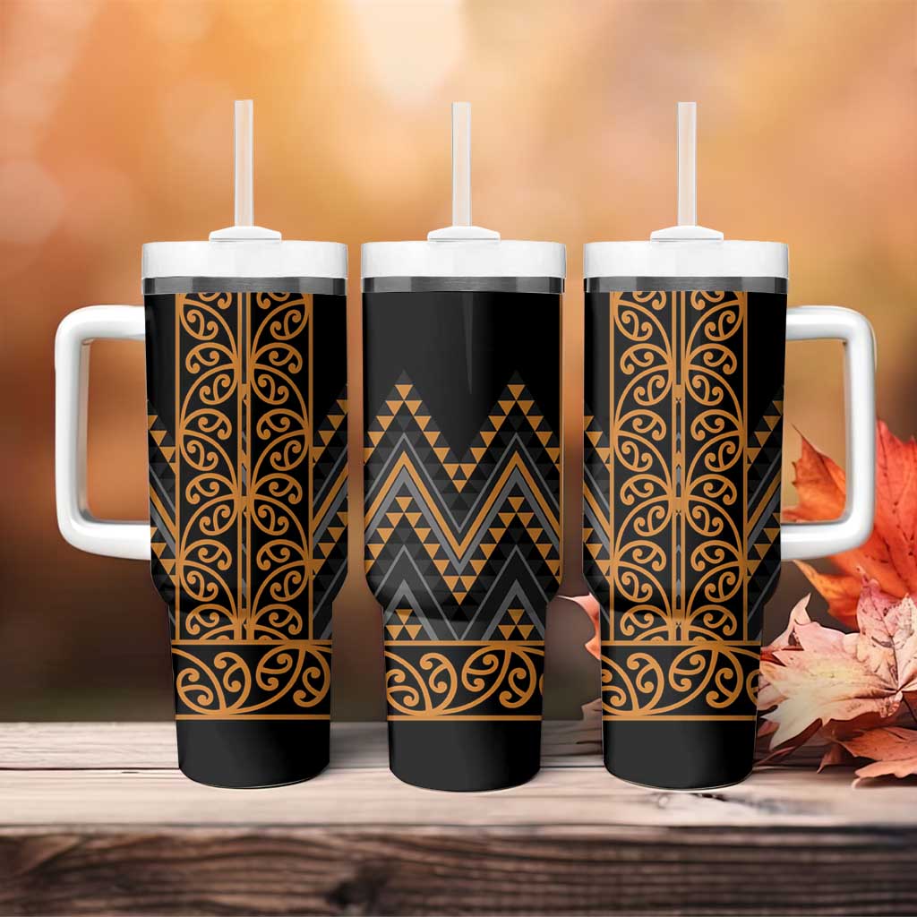 Gold Aotearoa Mangopare Kowhaiwhai and Niho Taniwha Tumbler With Handle Maori New Zealand
