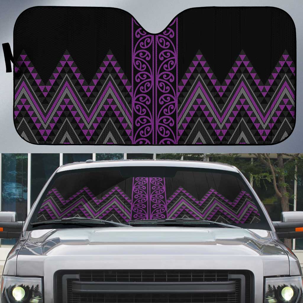 Purple Aotearoa Mangopare Kowhaiwhai Niho Taniwha Auto Sun Shade Maori New Zealand - Polynesian Pride