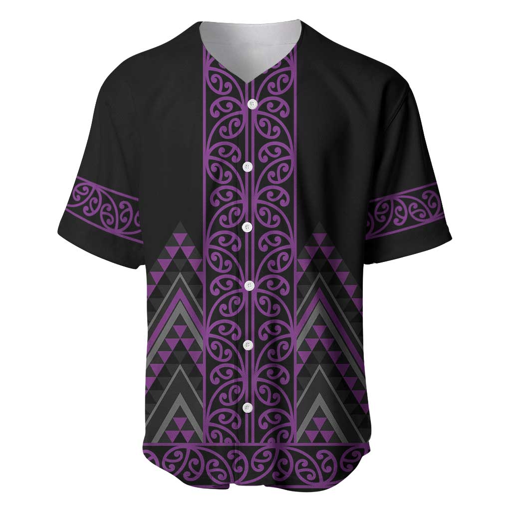 Purple Aotearoa Mangopare Kowhaiwhai and Niho Taniwha Baseball Jersey Maori New Zealand
