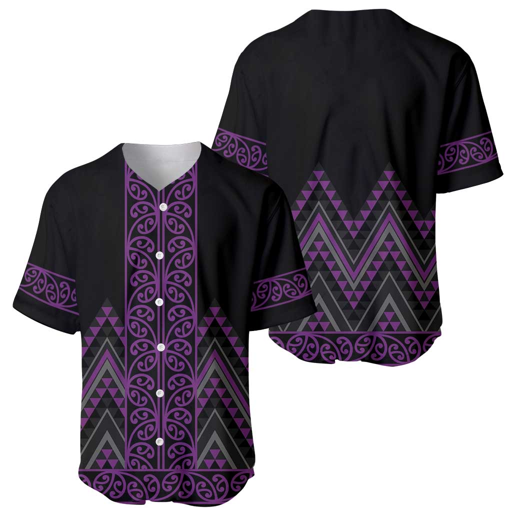 Purple Aotearoa Mangopare Kowhaiwhai and Niho Taniwha Baseball Jersey Maori New Zealand