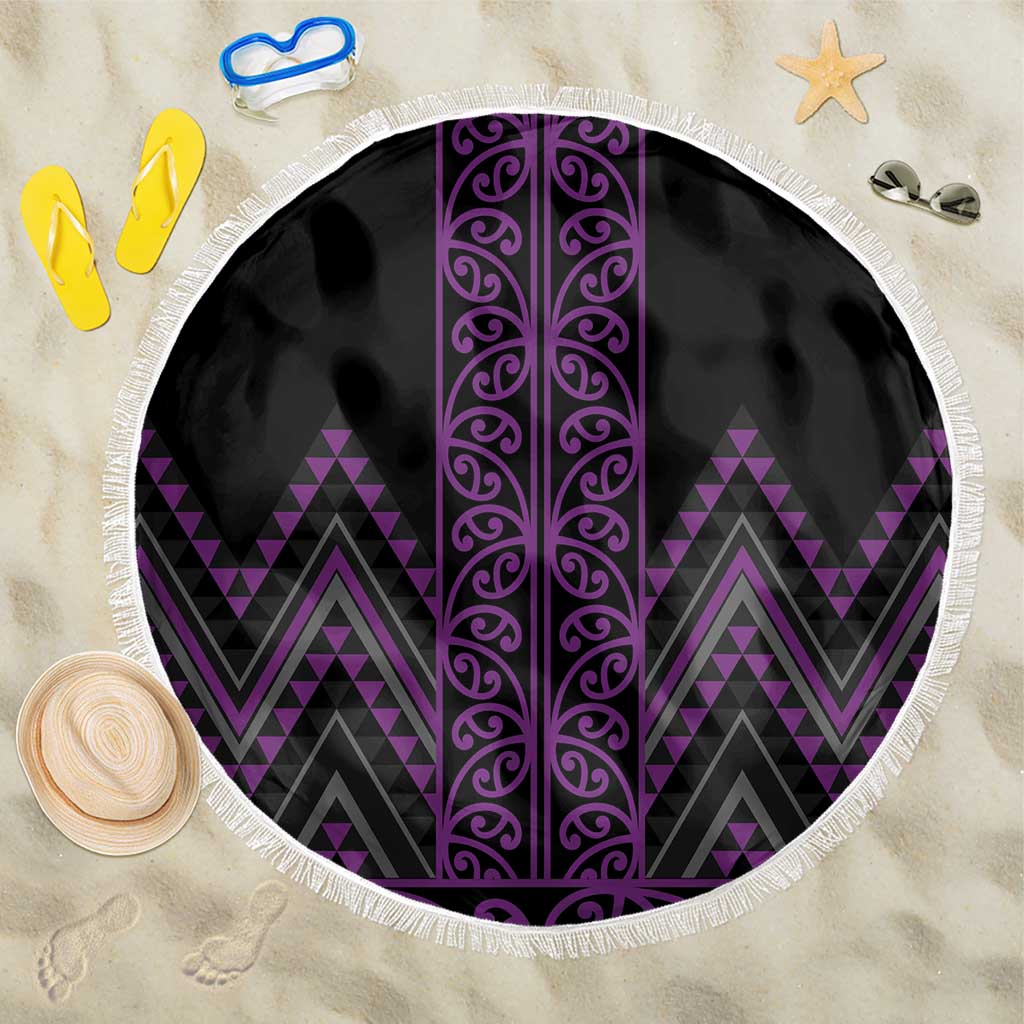 Purple Aotearoa Mangopare Kowhaiwhai and Niho Taniwha Beach Blanket Maori New Zealand