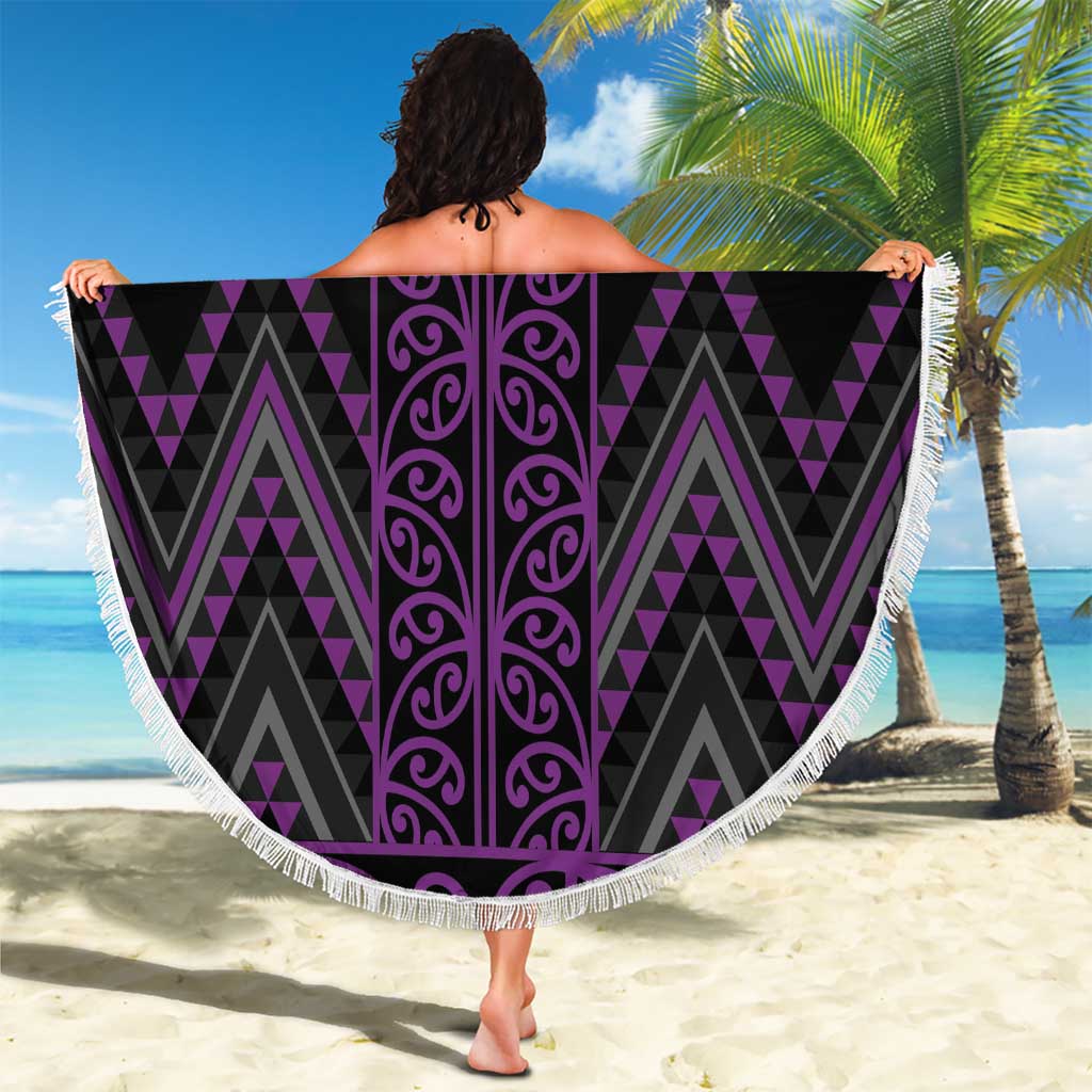 Purple Aotearoa Mangopare Kowhaiwhai and Niho Taniwha Beach Blanket Maori New Zealand
