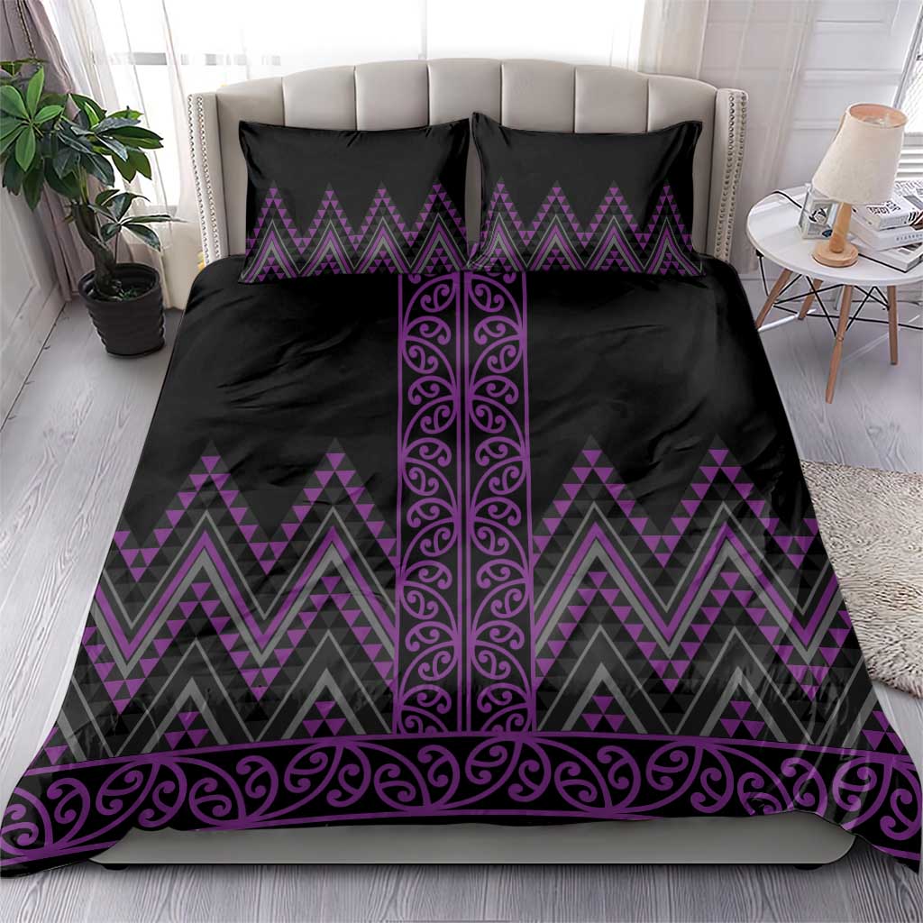 Purple Aotearoa Mangopare Kowhaiwhai and Niho Taniwha Bedding Set Maori New Zealand