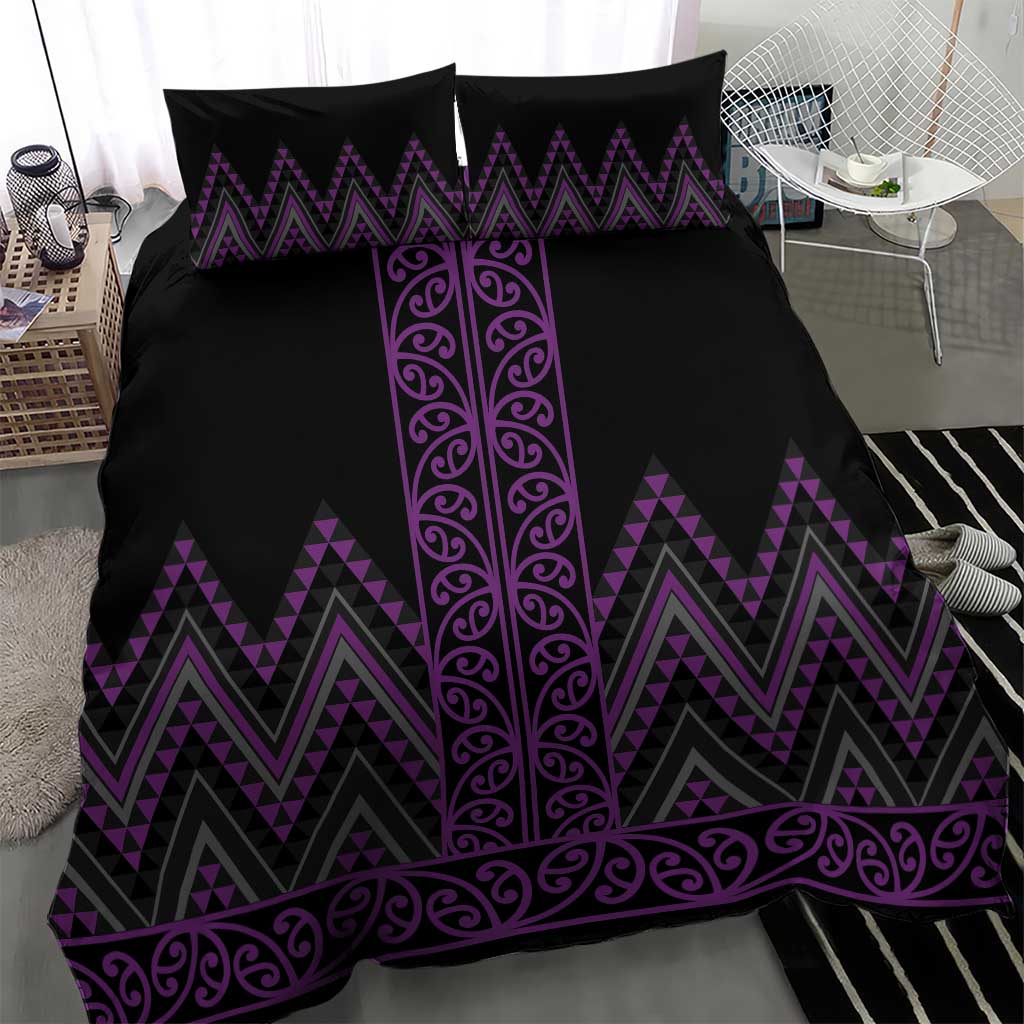 Purple Aotearoa Mangopare Kowhaiwhai and Niho Taniwha Bedding Set Maori New Zealand