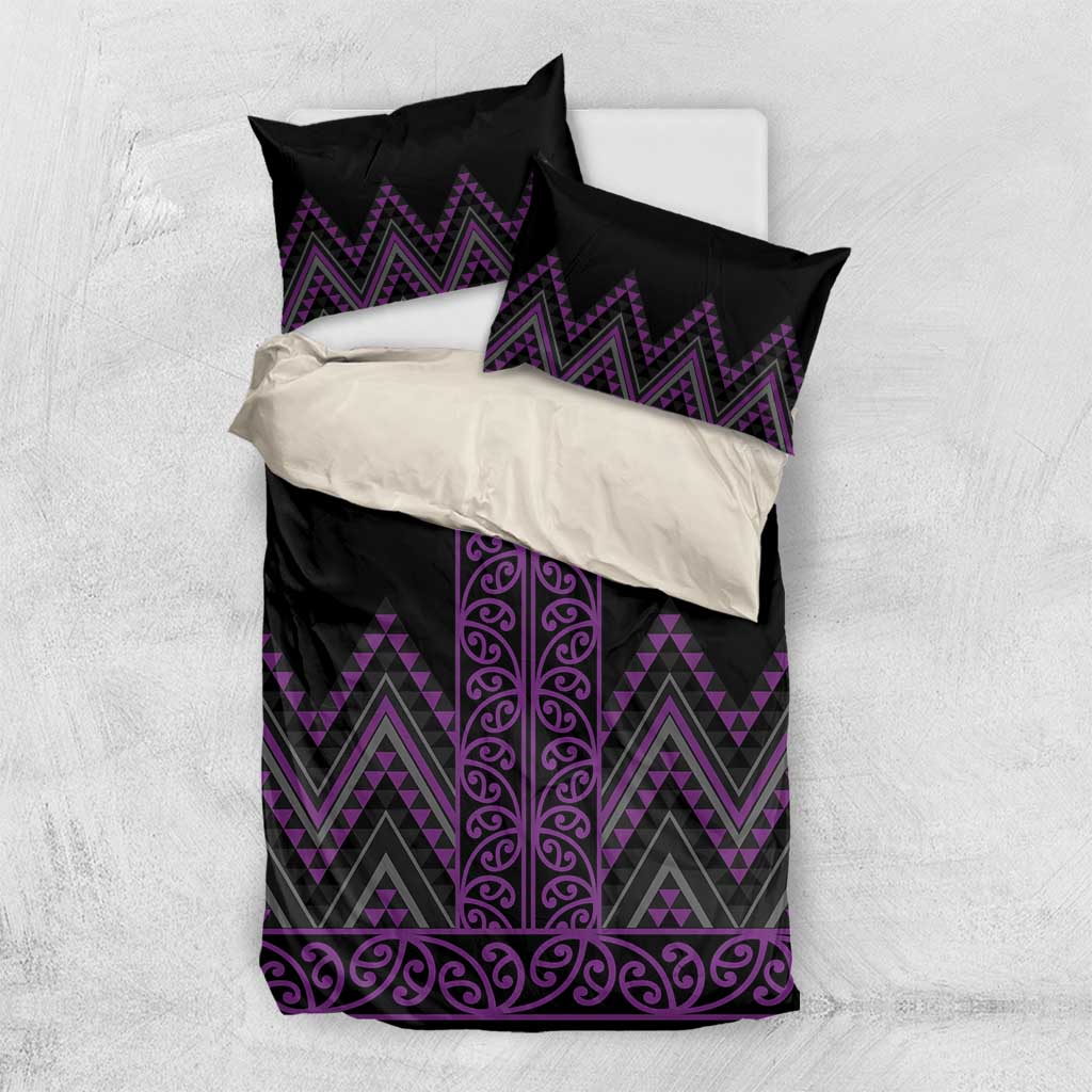 Purple Aotearoa Mangopare Kowhaiwhai and Niho Taniwha Bedding Set Maori New Zealand
