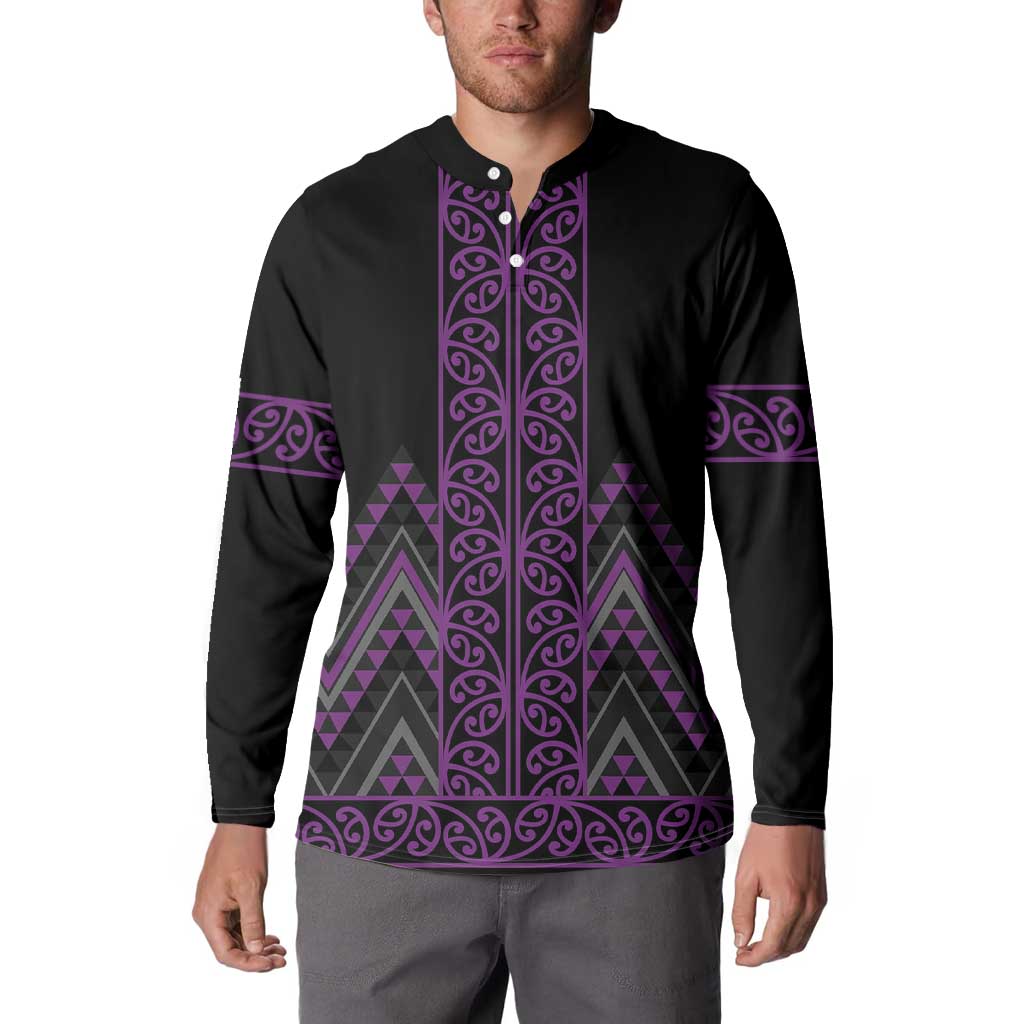 Purple Aotearoa Mangopare Kowhaiwhai and Niho Taniwha Button Sweatshirt Maori New Zealand