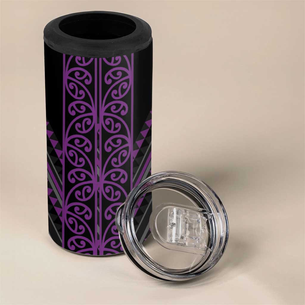 Purple Aotearoa Mangopare Kowhaiwhai and Niho Taniwha 4 in 1 Can Cooler Tumbler Maori New Zealand