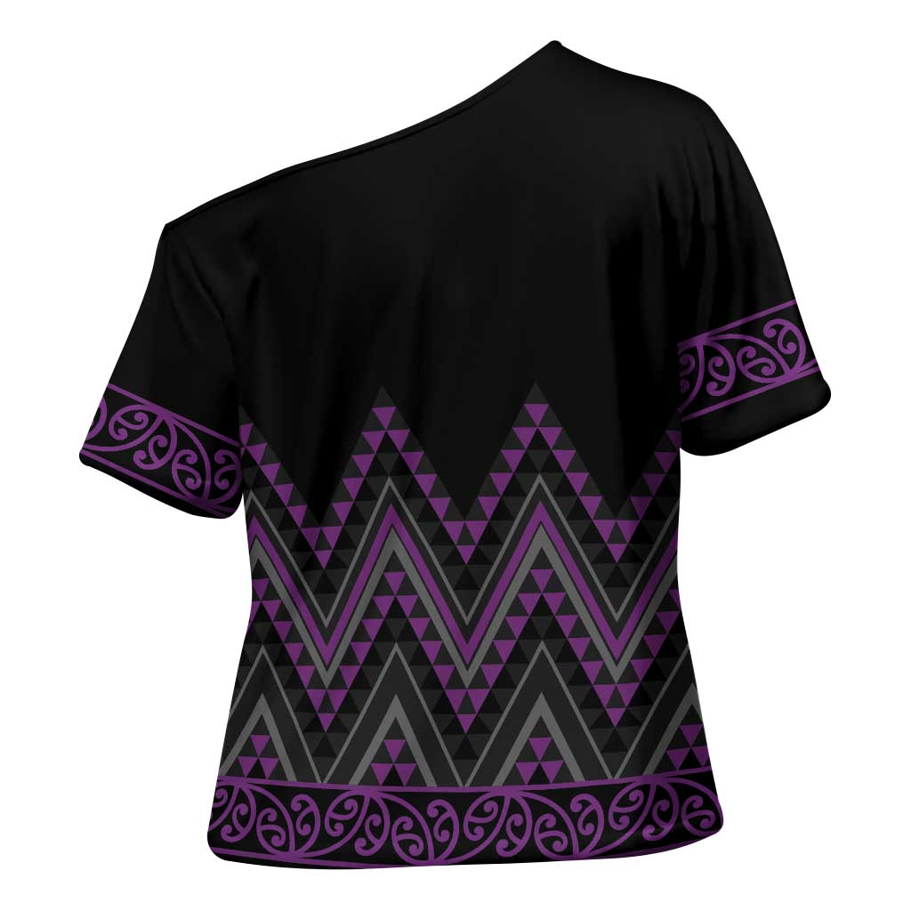 Purple Aotearoa Mangopare Kowhaiwhai Niho Taniwha Cross Shoulder Shirt Maori New Zealand - Polynesian Pride