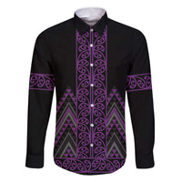 Purple Aotearoa Mangopare Kowhaiwhai and Niho Taniwha Family Matching Long Sleeve Bodycon Dress and Hawaiian Shirt Maori New Zealand