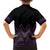 Purple Aotearoa Mangopare Kowhaiwhai and Niho Taniwha Family Matching Off Shoulder Short Dress and Hawaiian Shirt Maori New Zealand